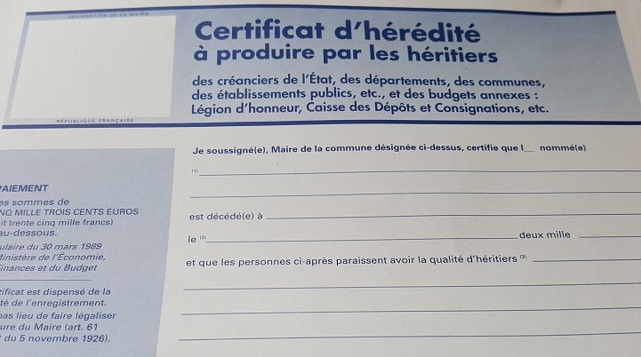 Le certificat d’hérédité