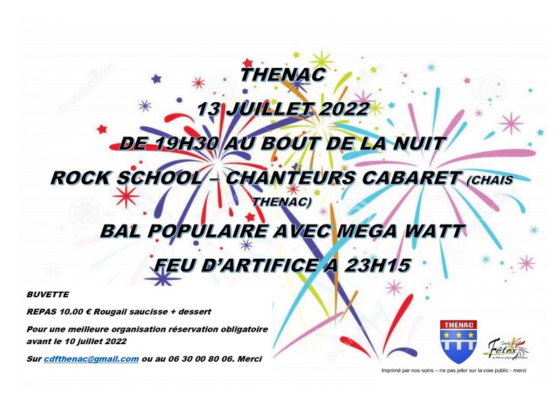 Affiche fête 13 juillet Thénac 17