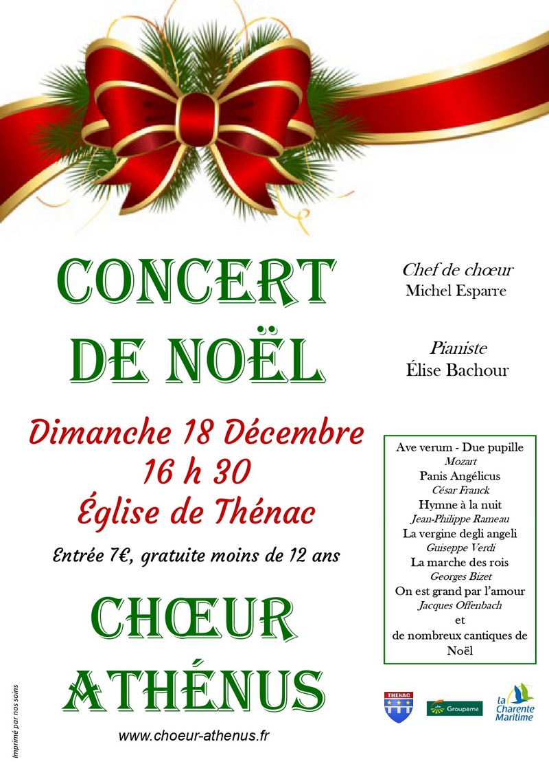 Affiche concert de Noël 18 décembre Thénac 17