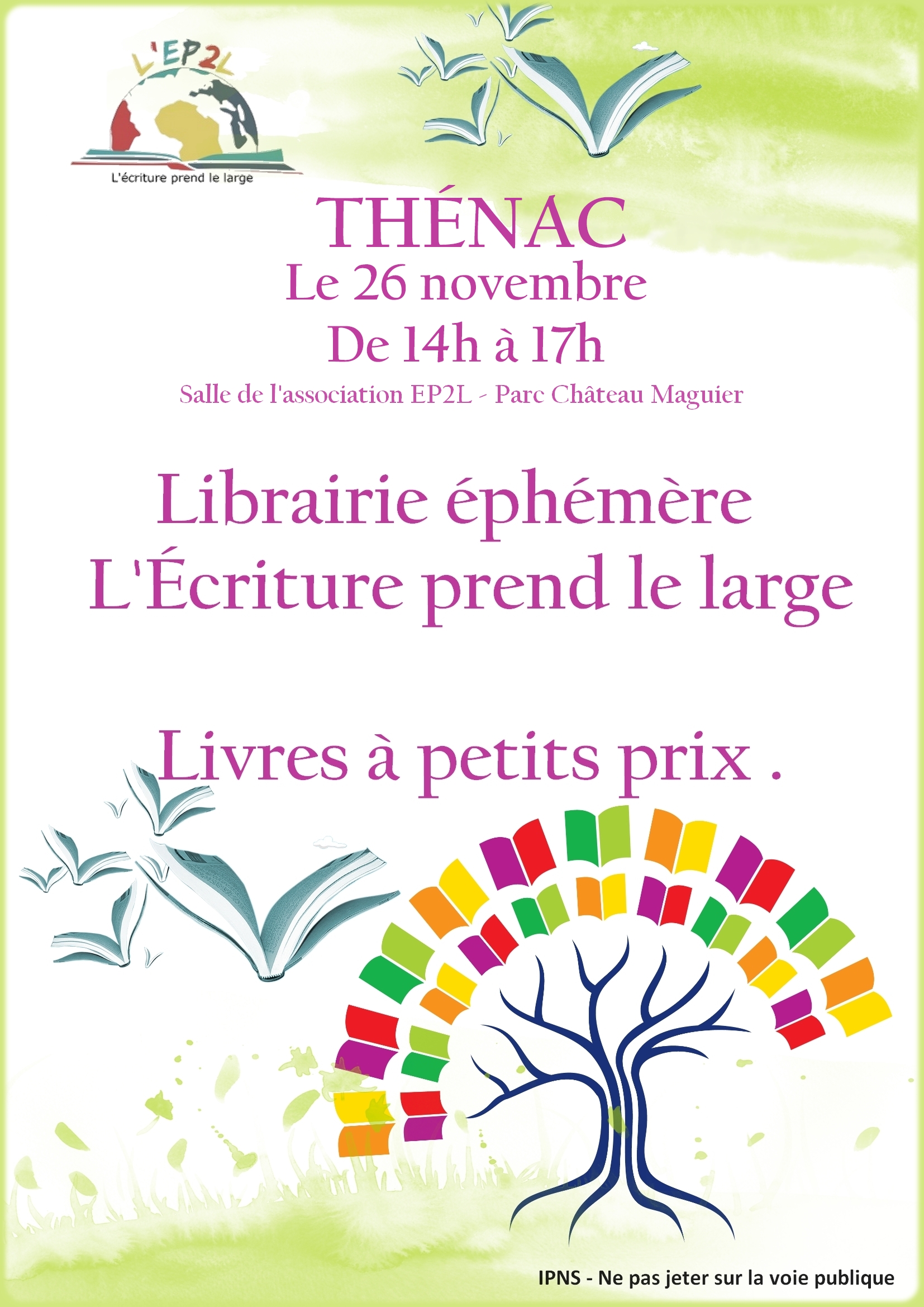 Affiche librairie éphémère EP2L 26 novembre Thénac 17