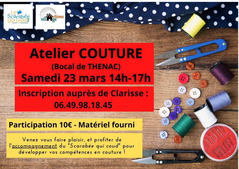 Affiche atelier couture 23 mars Thénac 17