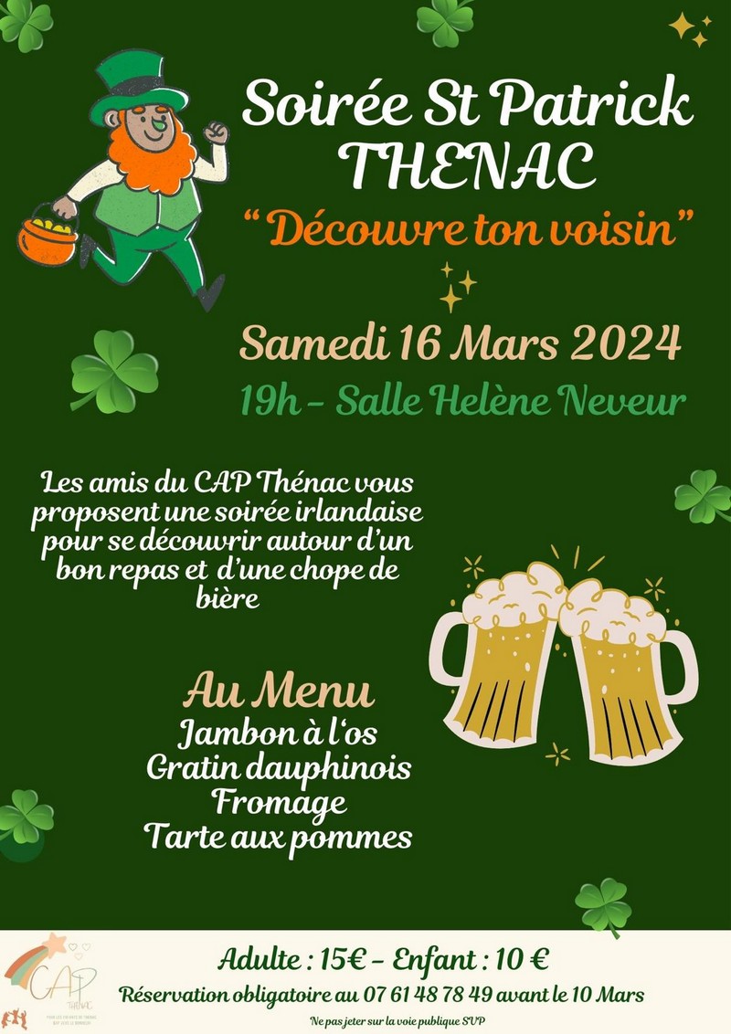 Affiche soirée St Patrick 16 mars Thénac 17
