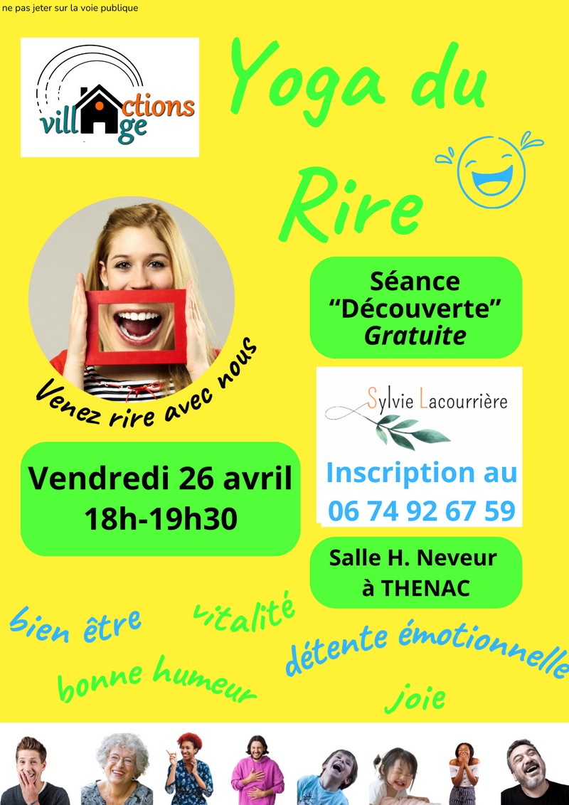 Affiche yoga du rire 26 avril Thénac 17